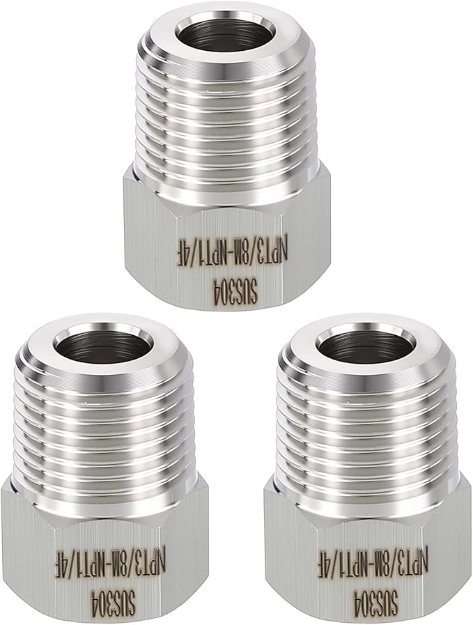 METALLIXITY 1PCS 3/8" Male NPT x 1/4" FeMale NPT Thread 304 Stainless Steel Hex Bushing Extension Tube Adapters Convert for Water Tub Spout/Shower
