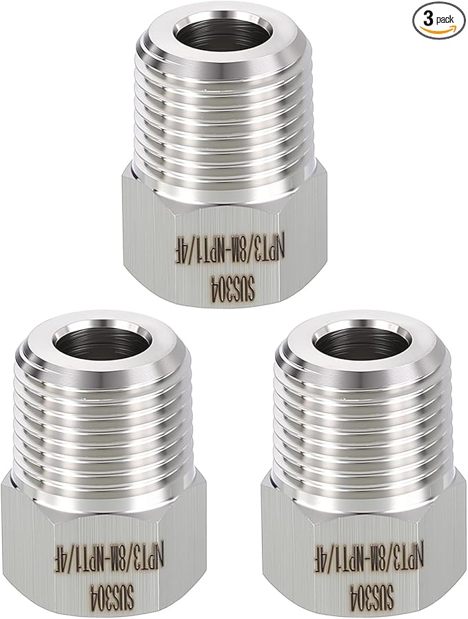 METALLIXITY 3PCS 3/8" Male NPT x 1/4" FeMale NPT Thread 304 Stainless Steel Hex Bushing Extension Tube Adapters Convert for Water Tub Spout/Shower
