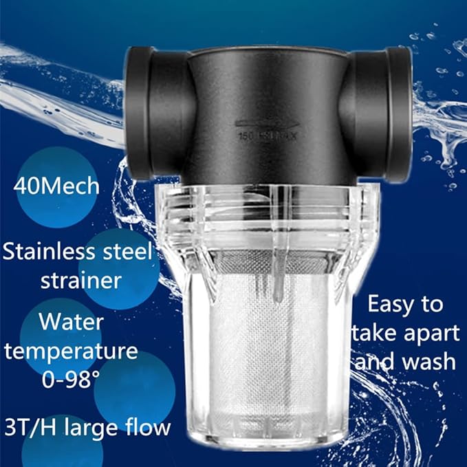 Sediment Filter 3/4 Female Thread Inline Filter Strainer for Garden Hose Pressure Washer RV with 80Mesh Screen Water Pump Strainer Filter