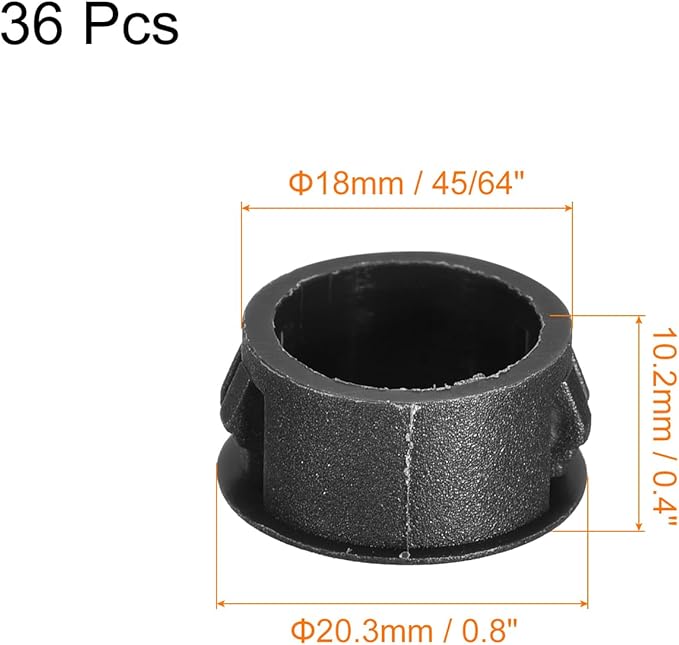 uxcell 18mm(45/64") Plastic Hole Plugs, 36Pcs Flush Type Panel Round Snap in Fastener Knockout Locking Plugs for Furniture Insert End Caps Panels, Black