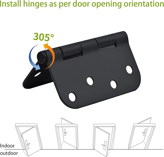 Door Hinge 4 Inch Interior Door Hinges Oil Rubbed Bronze Black 4 Inch Interior Hinges Flat Iron Hinge 4"x 4" Door Hardware 5/8" Radius - 12 Pieces