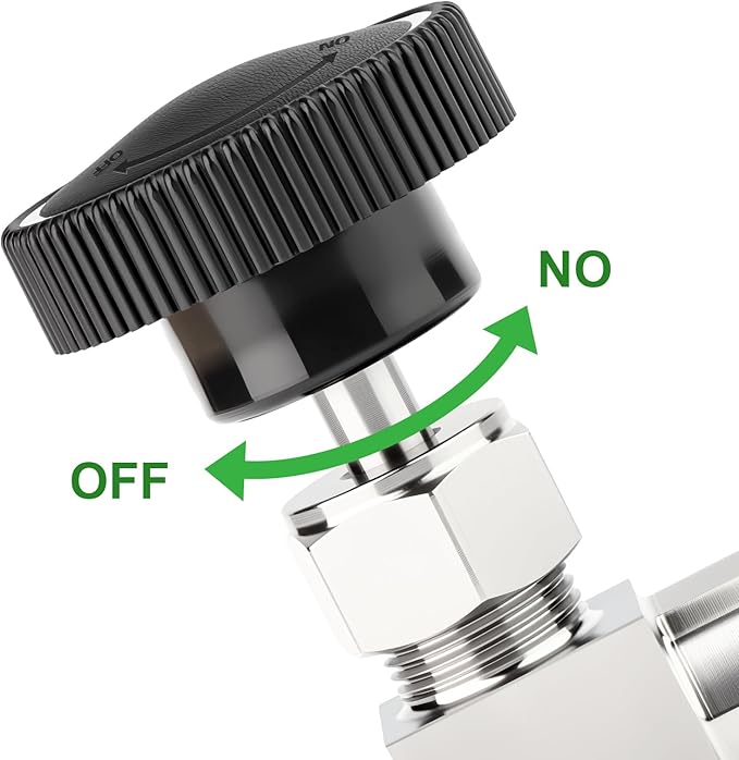 TAISHER 1PCS 304 Stainless Steel 90 Degree Needle Valve 1/4" NPT Male x 1/4" NPT Female For Flow Control Water Gas Oil With Nipple