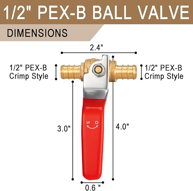 [20 Pieces] Lingmfg 1/2" PEX-B Crimp Ball Valve Shut Off Valve LING-BV1-1/2F1807-20