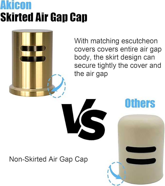 Akicon Brushed Gold Solid Brass Finish Kitchen Dishwasher Air Gap Cover Only, Air Gap Cover for Replacement, Skirted-OH79109BTG