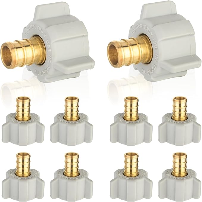 10-Pack HeSun PEX Fittings, 1/2" Pex x 1/2" Female NPT Swivel Adapter, Brass Crimp Fitting for ASTM F1807(PEX1807202)