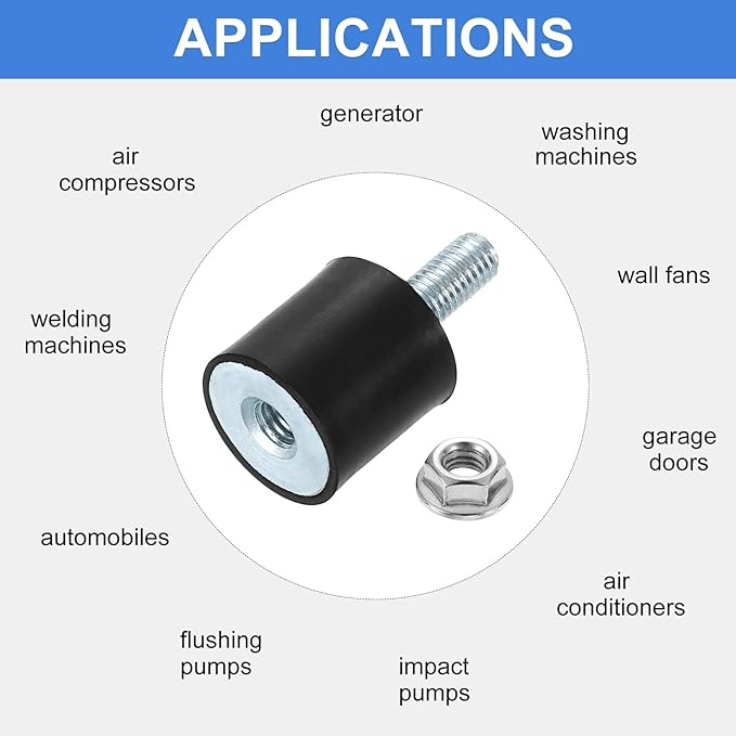 uxcell M8 Rubber Mounts, 2Pcs 25x25mm(DxH) Rubber Cylindrical Anti Vibration Isolator Shock Absorber with Lock Nut for Car Bobbin Generator Air Compressors