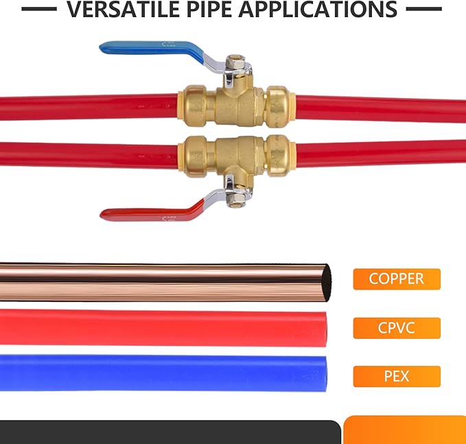 HeSun 20-PCs 3/4 Inch Push Fit PEX Ball Valve, Push-to-Connect Full Port Shut-off Valve for Hot and Cold Water,with 1 Disconnect Clip, PEX,Copper,CPVC, Blue & Red