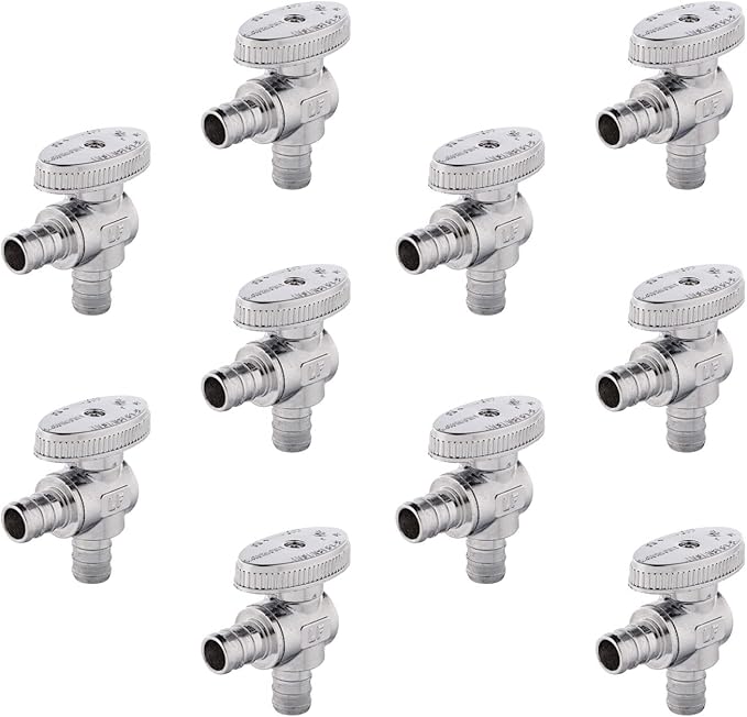 (Pack of 10) EFIELD 1/4 Turn Angle Stop Valve Barb Crimp 1/2" Pex X 1/2" Pex Chrome Plated Brass,(VALVE102-10PCS)
