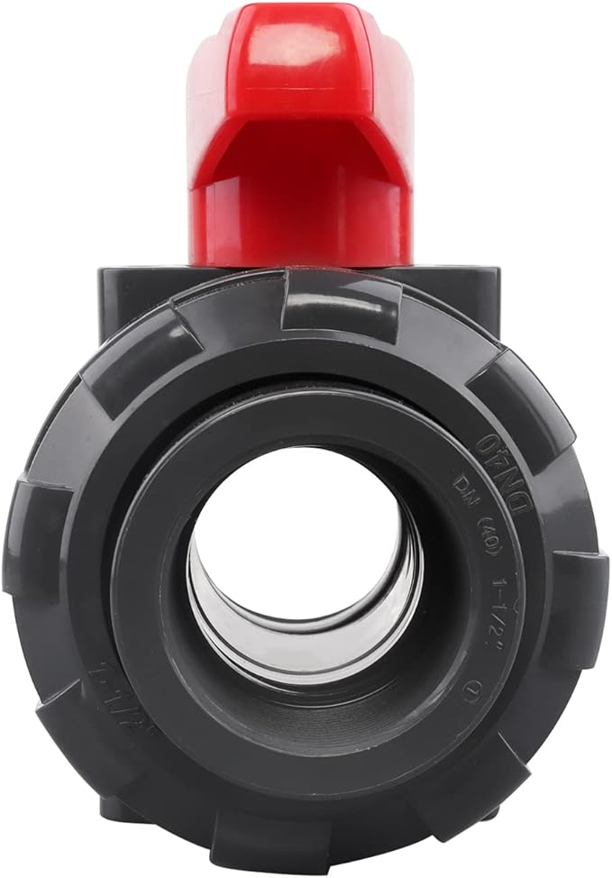 DERNORD PVC True Union Ball Valve NPT Threaded with Full Port, EPDM O-Rings, and Reversible PTFE Seats, Rated at 200 PSI (1.5 Inch NPT Threaded)