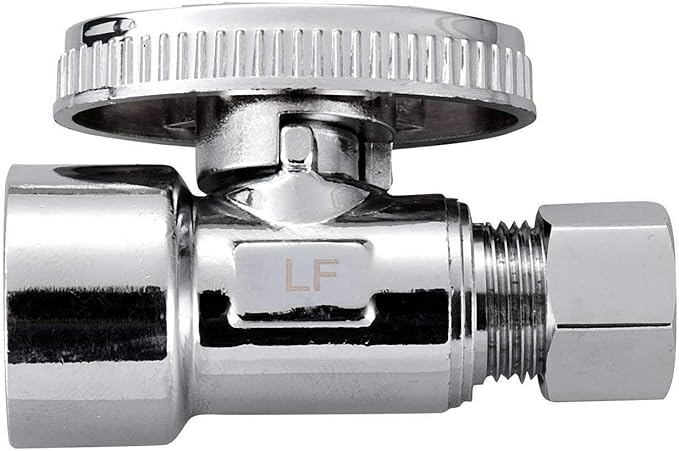 5 Pack Brass 1/2 Inch FIP x 3/8 Inch OD Compression Quarter Turn Straight Water Angle Stop Valve Shut Off