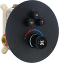 Round Digital Display Shower Valve 3 Way Shower Mixing Valve Concealed Installation Can Use All the Time Matte Black