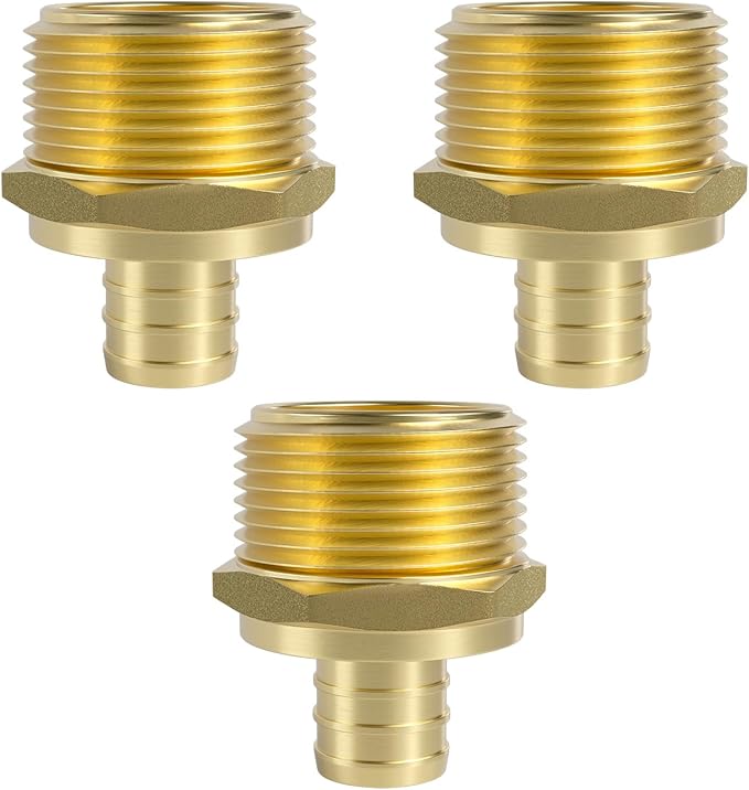 SUNGATOR 3-Pack PEX 3/4" x 1" NPT Male Threaded Adapter Crimp Fitting, No Lead Brass