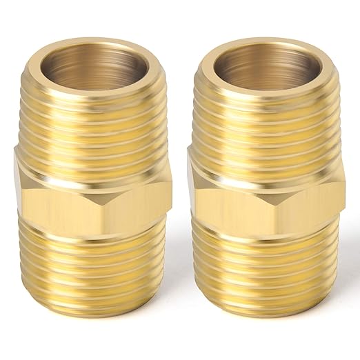 TAISHER 5PCS Brass Pipe Fitting Adapter, Hex Nipple, 3/4-Inch Male Pipe x 3/4-Inch Male Pipe