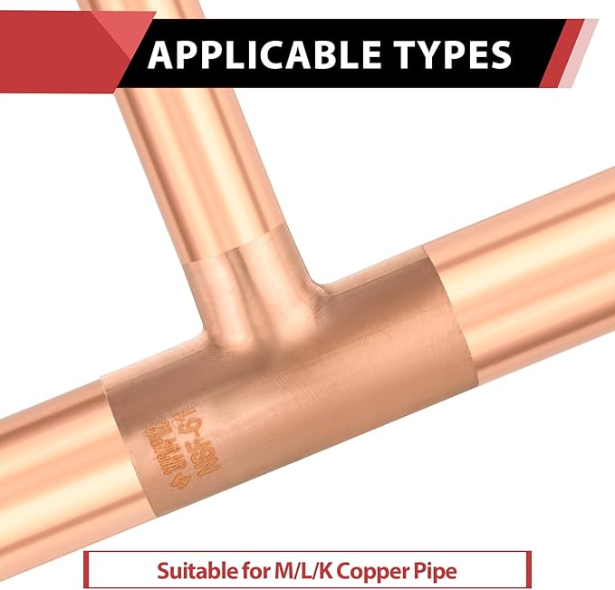 10-Pack EFIELD 3/4" X 3/4" X1/2" C X CX C Copper Reducing Tee, LF Copper Plumbing Fittings with Sweat Solder Connection (3/4"x3/4"x1/2"),(COPPER012)
