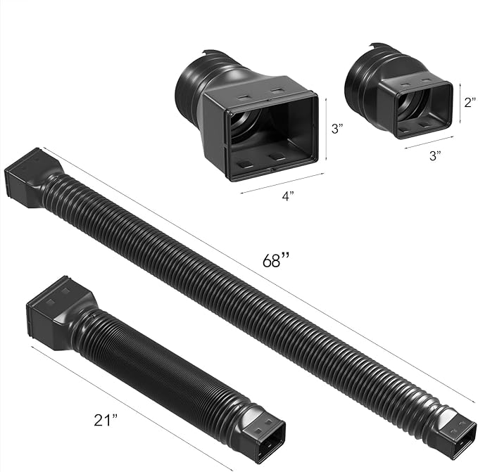 2 Pack Rain Gutter Downspout Extensions Flexible,Down Spout Extender Diverter Extendable from 21 to 68 in,Screws for Included,Black