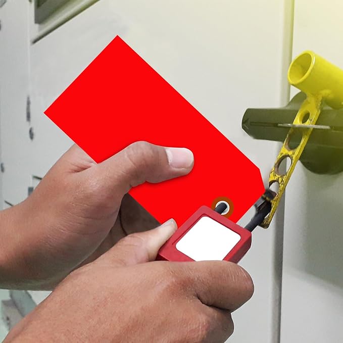 SmartSign Red Plastic Tags with Pre-Punched Hole, 100-Pack, 4.75 x 2.375 inch, Size#5, 10 mil Thick Tear-Proof Polylith Plastic Tags with Metal Eyelet, Writable Blank Tags for Shipping, Labeling