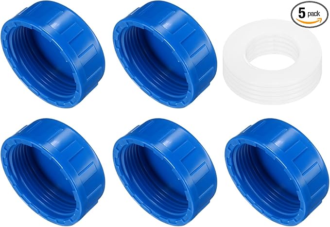 uxcell 5Pcs 1-1/2 Inch PT Female Thread PVC Pipe Fitting Cap, Cleanout Water Drain End Caps, Pipe Plug Socket Fittings with Gasket for Water Heater Supply Lines, Plumbing, Blue
