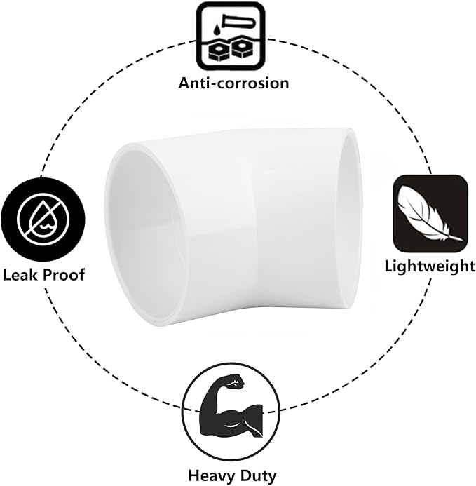 4" 45 Degree PVC Elbow Pipe Fitting Connector (Socket x Socket) Furniture Build Grade SCH40 4 Inch 45 Degree Elbow PVC Corner Adapter for Home Sewer Plumbing Water Line