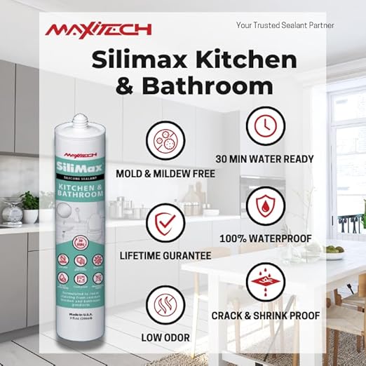 Kitchen & Bathroom Silicone Caulk – 100% Clear Silicone Sealant Waterproof for Sinks, Tubs, Shower Seal & Toilet Seal – Crack-Proof, Quick-Dry Formula Silicone Caulking, 2-Pack