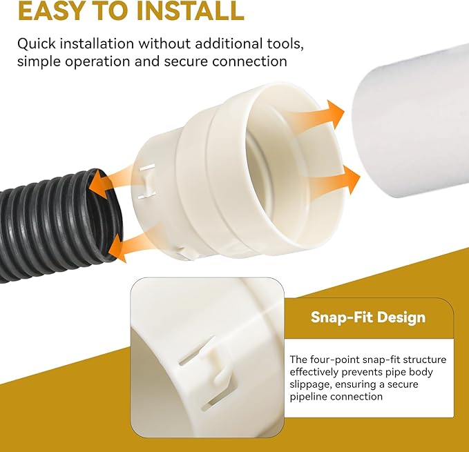 4" PVC to Corrugated Pipe Adapter, 4" Corrugated Pipe to PVC Adapter to 4" SDR 35 or 4" SCH 40, 4 inch Corrugated Drain Pipe Fittings for Yard and Gutter Drainage Systems