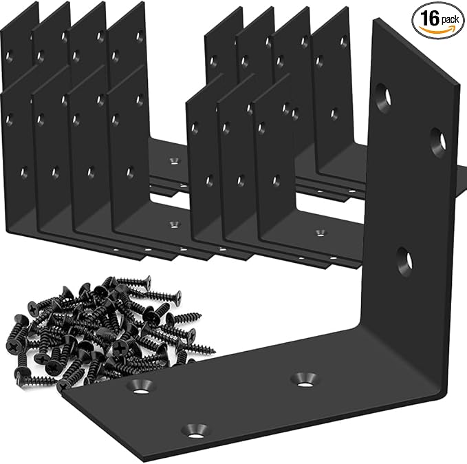 AYSUM 16 Pack 3.3" x 3.3" Stainless Steel Corner Bracket, Heavy Duty L Bracket, Shelf Brackets Joint Angle Bracket for Shelves, Furniture Cabinet Bookshelf with Screws