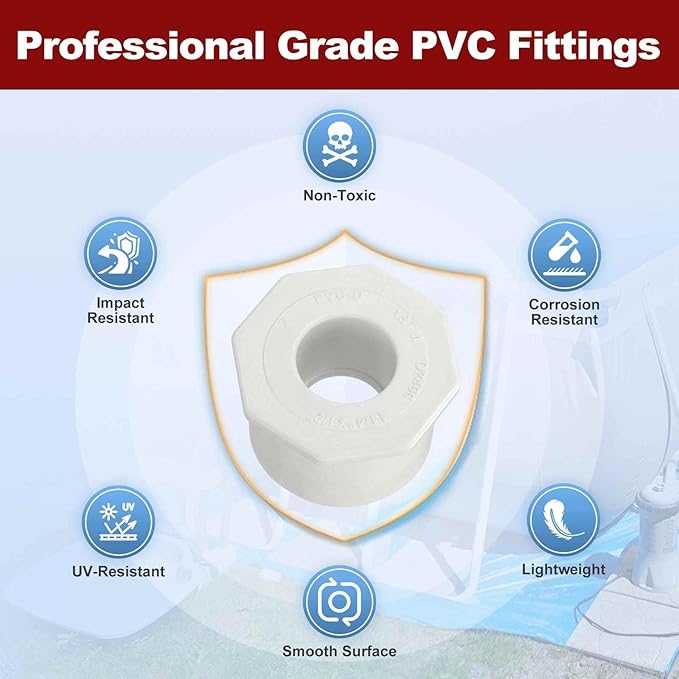 10Pcs 1 1/4" x 1/2" PVC Reducer Bushing Fitting, SCH40 (Socket x Socket) Furniture Grade PVC Pipe Fitting, Reducer Bush Adapter for Home Sewer Plumbing, Industrial, Pipe Connection