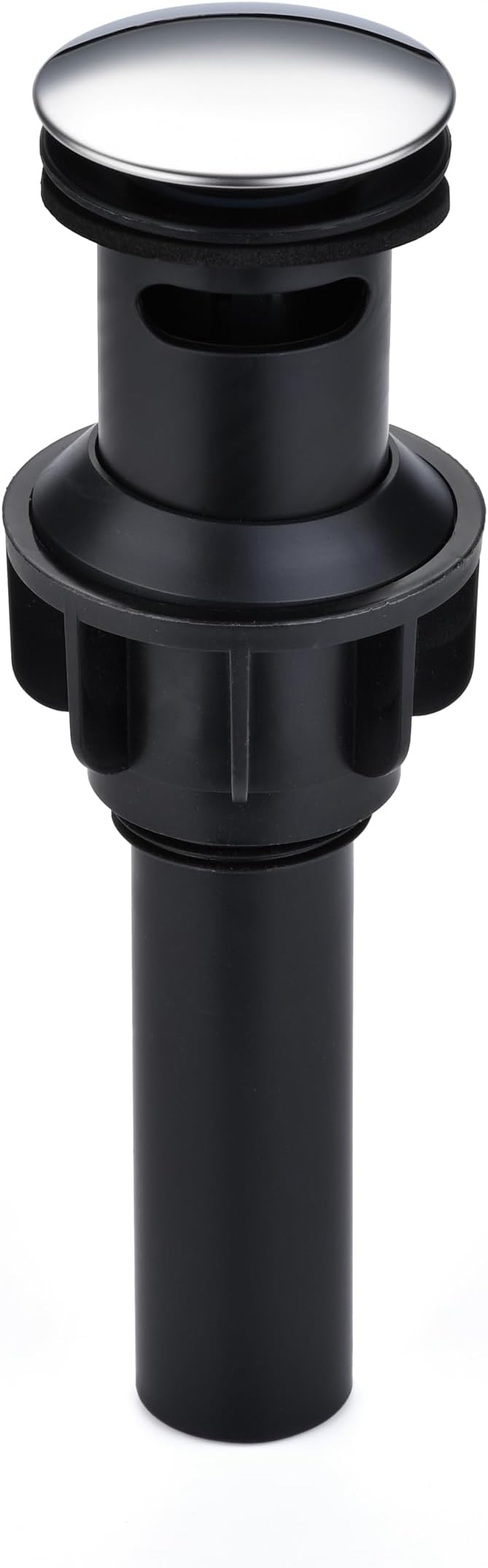 Bathroom Sink Drain with Overflow: Chrome+Black Bathroom Sink Drain Stopper for Bathroom Vanity Vessel Sink, Pop-up Sink Drain with Hair Catcher Anti-Clogging Strainer
