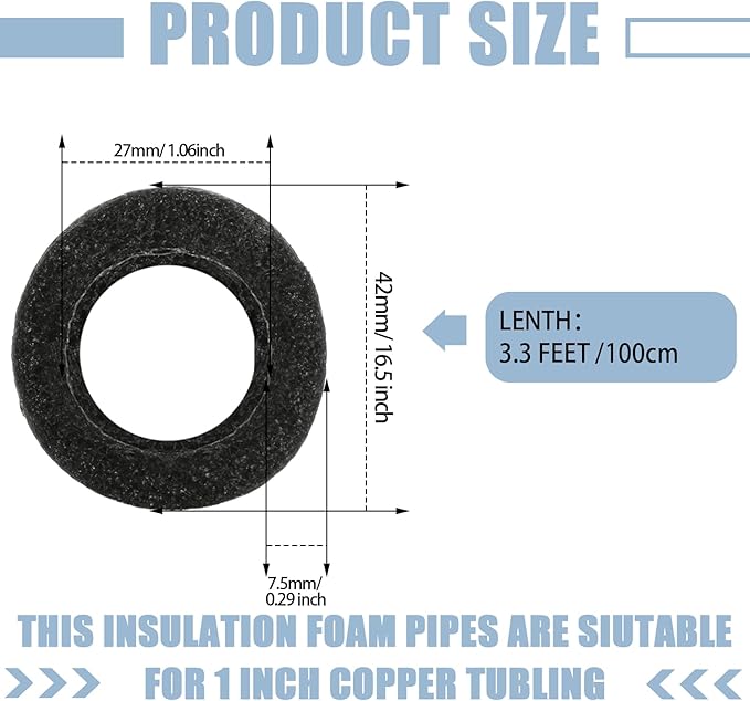 Amylove 24 Pcs 3.3 Feet Foam Pipe Insulation Foam Tube Insulating Water Pipe Pool Swim Noodles Pre Slit Heat Preservation Pipes Covers for Tubing Outdoor Winter Freeze Protection(Black,1 Inch)