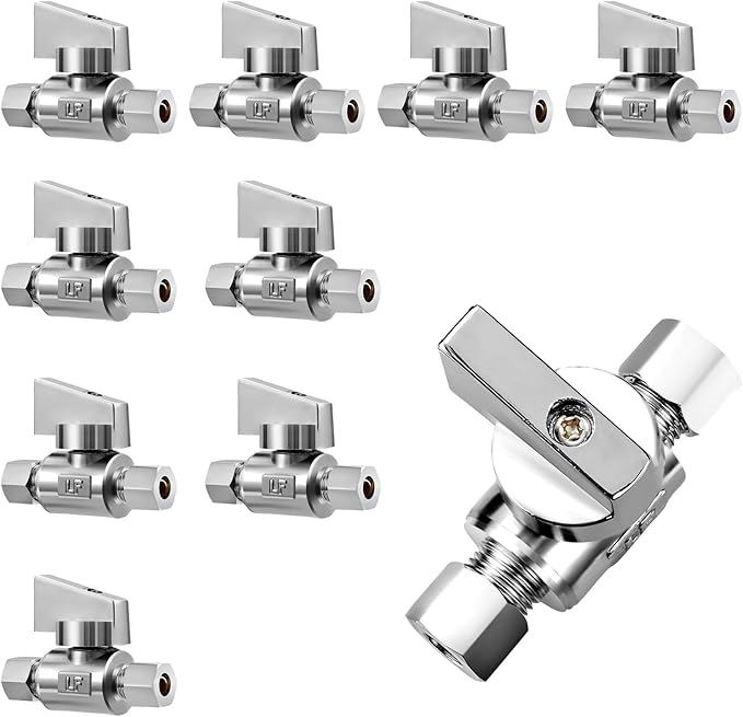 10 Pack Premium Brass 3/8" Compression x 3/8" Compression Angle Valve Quarter Turn Water Straight Angle Valve
