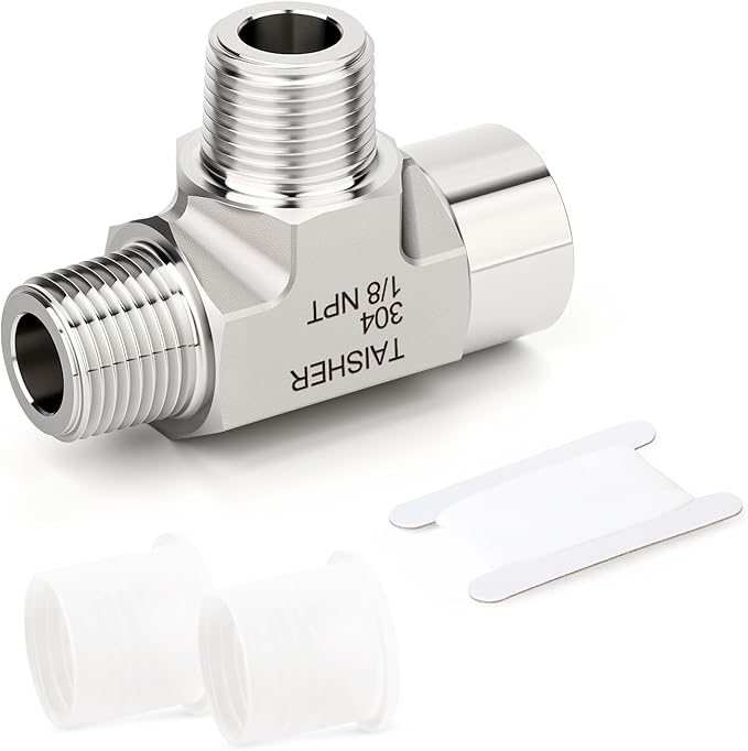 TAISHER 1PCS Forging of 304 Stainless Steel Tee Pipe Fittings, 1/8" NPT Female x 1/8" NPT Male x 1/8" NPT Male Pipe Fittings, Female Run Tee