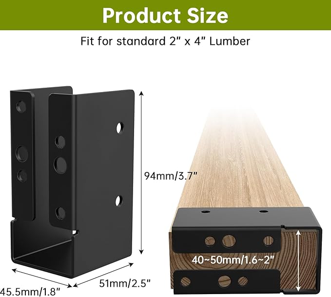 8Pcs Concealed Joist Hanger, 2" x 4"Outdoor Concealed-Flange Hanger, 2"x4" Outdoor Trim Concealed Flanges for 2"x4" Beam, Swing, Handrail, Fence