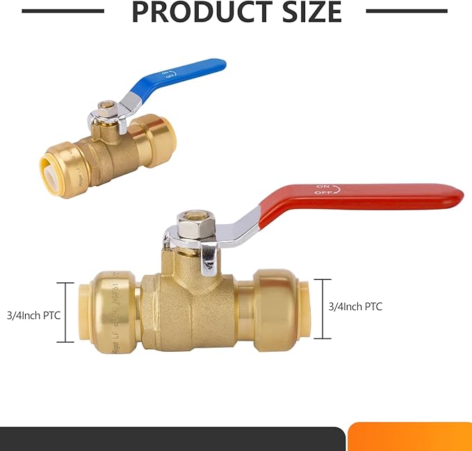 HeSun 10-PCs 3/4 Inch Push Fit PEX Ball Valve, Push-to-Connect Full Port Shut-off Valve for Hot and Cold Water,with 2 Disconnect Clips, PEX,Copper,CPVC, Blue & Red
