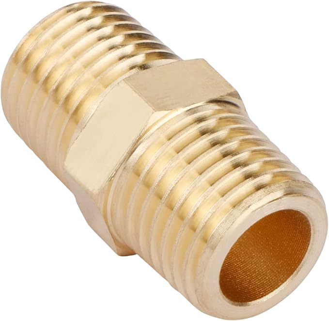 2PCS Brass Nipple Fitting 1/4" to 1/4" NPT Male Hex Nipple Adapter by CX WONDERLAND