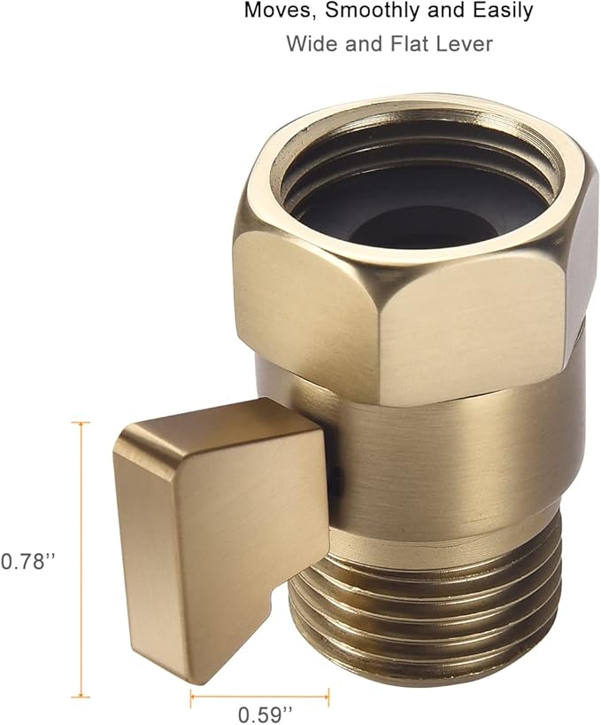Brushed Gold Shower Head Shut Off Valve, 1/2" NPT Flow Control Valve, Brass Water Pressure Regulator