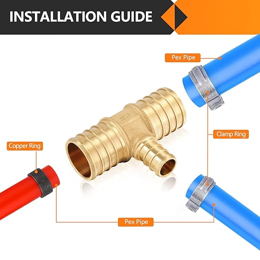 10-Pack HeSun PEX Fittings, 1"x1"x1/2" Pex Tee, Brass Crimp Fitting for ASTM F1807(PEX1807086-10)