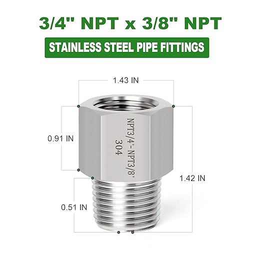 TAISHER 2PCS Forging of 304 Stainless Steel Pipe Fitting, Reducer Adapter, 3/8-Inch Male Pipe x 3/4-Inch Female Pipe