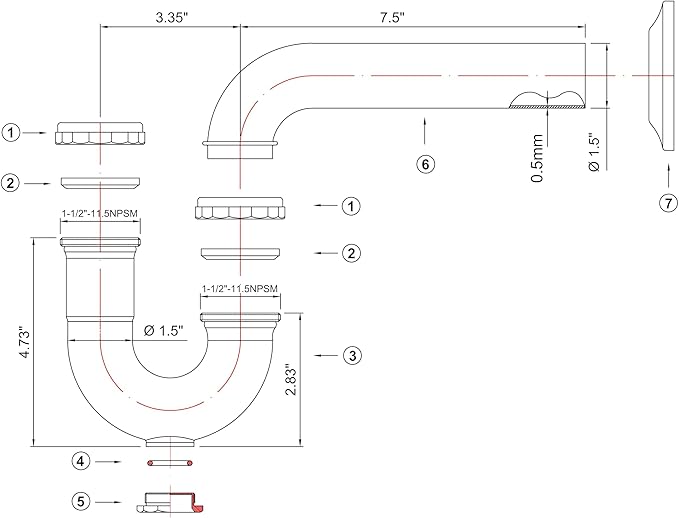ZM Brass P-Trap Pipe with Clean Out Basin Sink Waste Kit with Reducing Washer 1-1/2'' 22GA