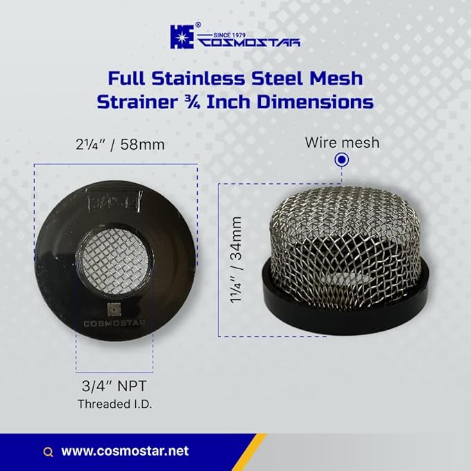 Cosmostar Stainless Steel Strainer ¾ Inch -14, Aerator Screen Wire Mesh Compatible with Livewell Pump, Industrial Plumbing Inline, Garden Washers Water Filter Sprayer Garden Hose Suction Line. (1)