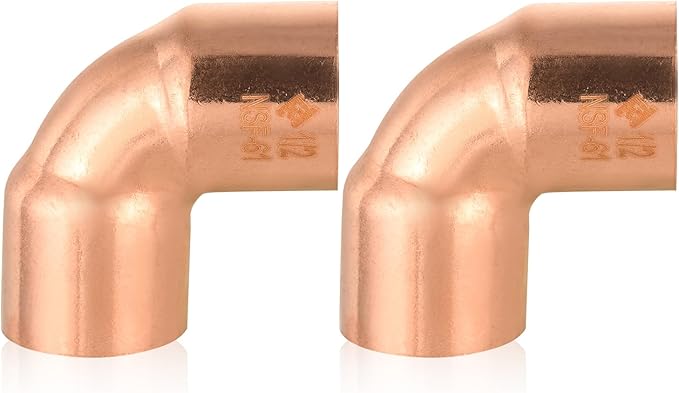 HeSun 200-Pack Copper Fittings, 1/2-Inch Short Radius 90-Degree Copper Elbow, C x C with Sweat Solder Connection