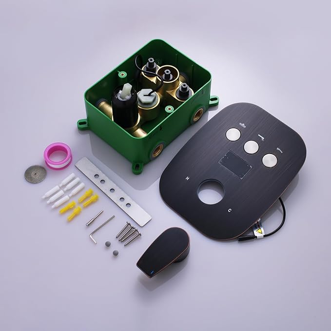 Solid Brass 3 Way Temperature Display Shower Diverter Valve Oil Rubbed Bronze Shower Mixer Valve with Flow and Temperature Control Shower Handle Mixer Rough-In Valve and Trim Kit Replacement