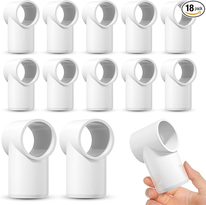 3/4" Adjustable PVC Fittings 3 Way, 18PCS Furniture Grade PVC Pipe Connector, 1Inch Slip Sling Tee Pipe Fitting for DIY Furniture Structure and Frame, Water Supply, Garden Shelf Greenhouse