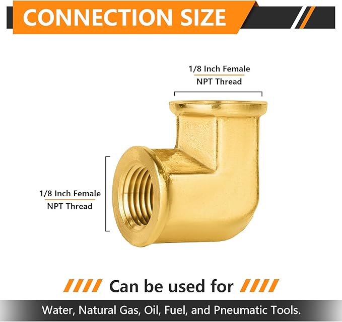50-PCs HeSun Brass Pipe Fitting, 1/8" x 1/8" NPT Female 90-Degree Barstock Street Elbow