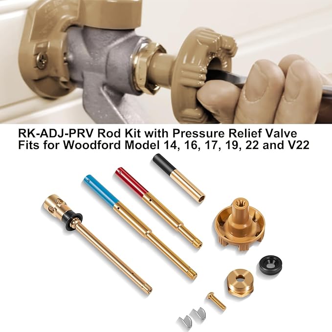 RK-ADJ-PRV Rod Kit Metal Handle, Adjustable Rod with Pressure Relief Valve RK Repair Kit Compatible with Woodford Model 14, 16, 17, 19, 22 and V22