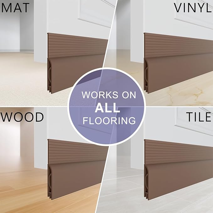 Door Draft Stopper,Adjustable Door Sweep for Bottom of Door,Silicone Weather Stripping Door Bottom Seal Blocker Air Noise,Under Door Gap Filler for Interior/Exterior Doors(Brown, 39inch)