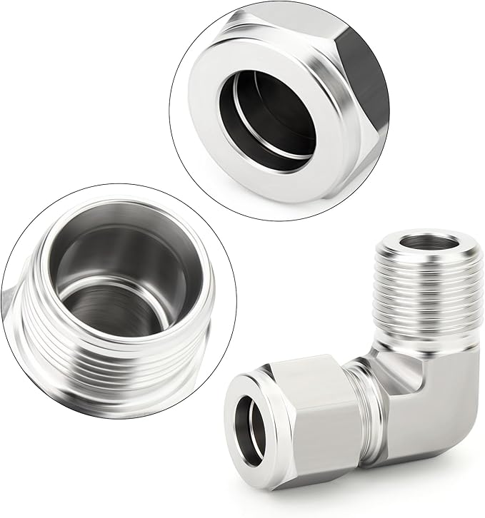 TAISHER 1PCS 316 Stainless Steel 90 Degree Compression Tube Pipe Fitting Connector, 1/2" Tube OD x 1/2" NPT Male Adapter