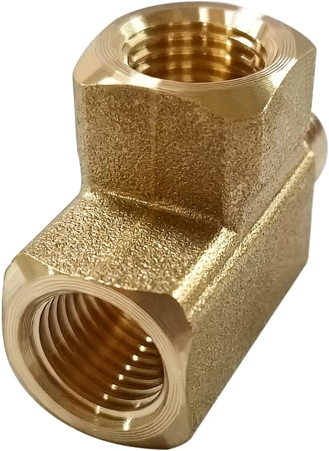 2PCS Brass Tee Pipe Fitting 1/4" NPT Female x 1/4" NPT Female x 1/4" NPT Male for Water/Oil/Gas