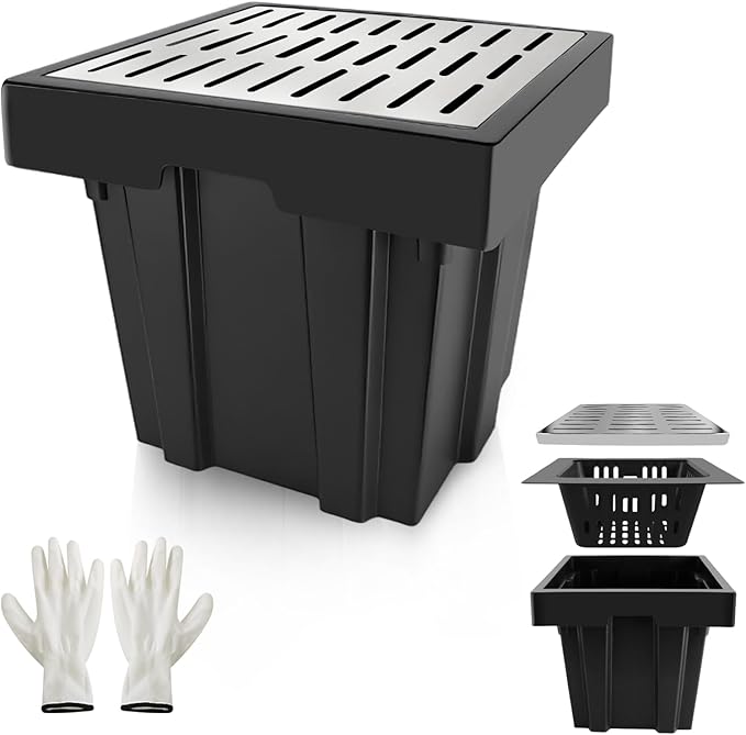 18x18x15 Inch Catch Basin with Stainless Steel Grate, Large Drainage Basin with Debris Basket, French Drain Basin Without Reserved Hole for Yard, Patio, Downspout, Commercial, Municipal Pipeline, Lawn