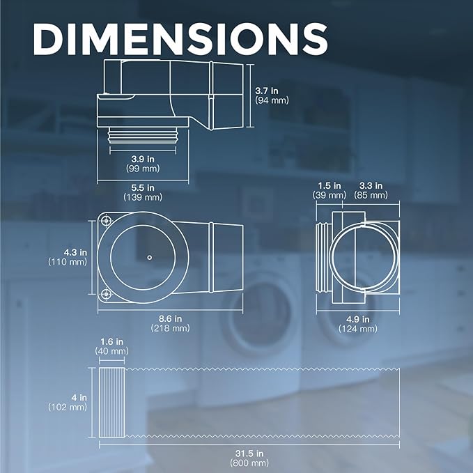 Magnetic Dryer Vent Coupling DV90 Airtight Seal Dryer Vent Connector Kit Easy to Clean Quick Connector Including a 2.6ft 4" Duct and two Clamps(Aluminum M)