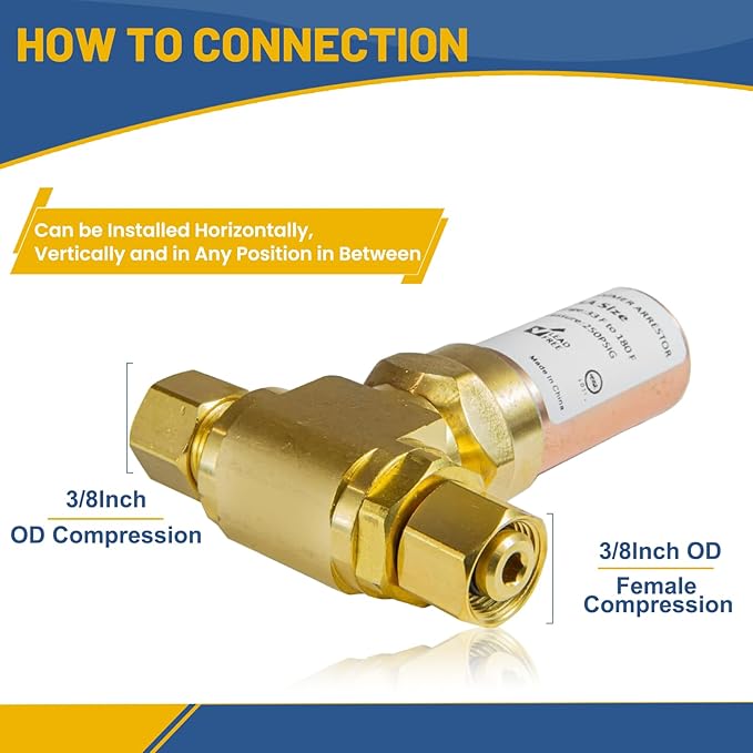 Water Hammer Arrestor,3/8" OD Comp. X 3/8" OD Tee Copper Water Arrestor,for Dishwasher Connection(2PACK,Copper Arrestor)(HAMMER012-2Pack)
