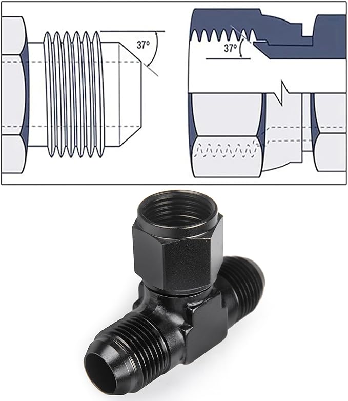 10AN Male Tee Fitting Adapter with AN10 Female Swivel on Side Aluminum 2Pcs